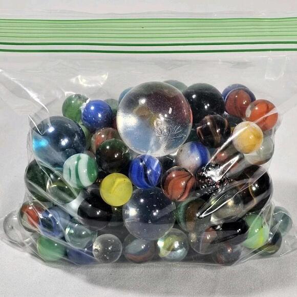 Other - 2 Lbs Mixed Assorted Lot Of Vintage - Current Glass Marbles + Shooters